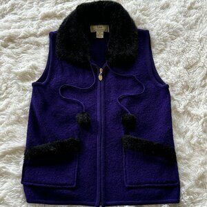 Vintage Y2K Lisa International Faux Fur Wool Purple Vest Size Small Pockets, EUC